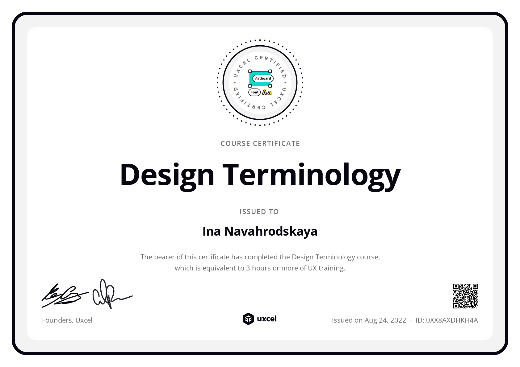 Ina Navahrodsky's certificate